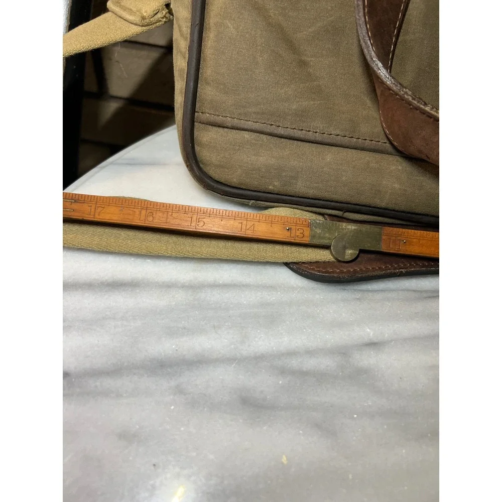 Schlesinger Messenger Laptop Bag VTG Waxed Canvas Briefcase Leather Trim Olive
